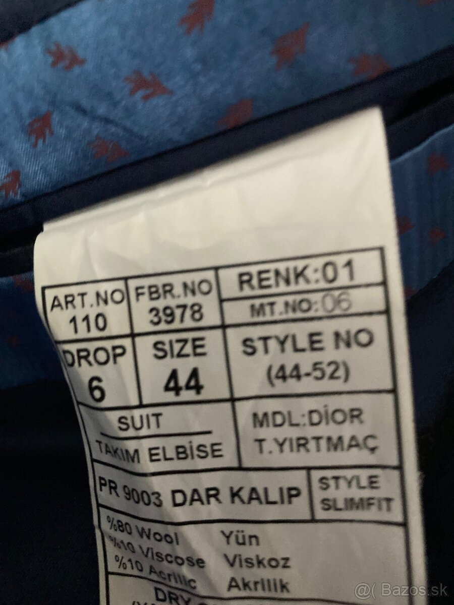 Nový pánsky slim oblek č.44+ košeľa zadarmo - 5