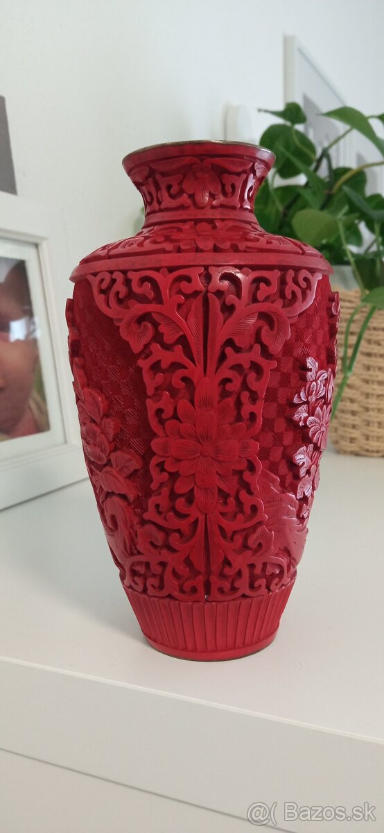 Starožitná čínska vyrezávaná váza z Cinnabaritu (rumelka) 18 - 5