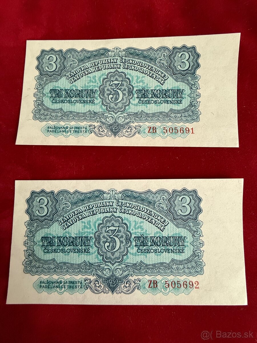 Československé bankovky UNC postupky čísla za sebou - 5