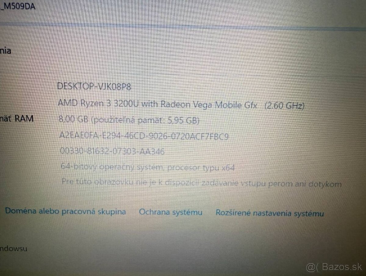 Notebook ASUS M509DA Ryzen 3 / 8GB RAM / 256GB SSD - 5