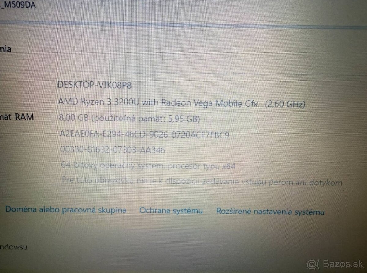 Notebook ASUS M509DA Ryzen 3 / 8GB RAM / 256GB SSD - 5