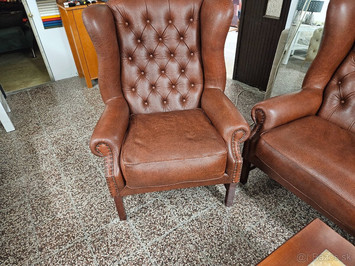 CHESTERFIELD ŠTÝL-WINGBACK-KOŽENÁ SEDAČKA - 5