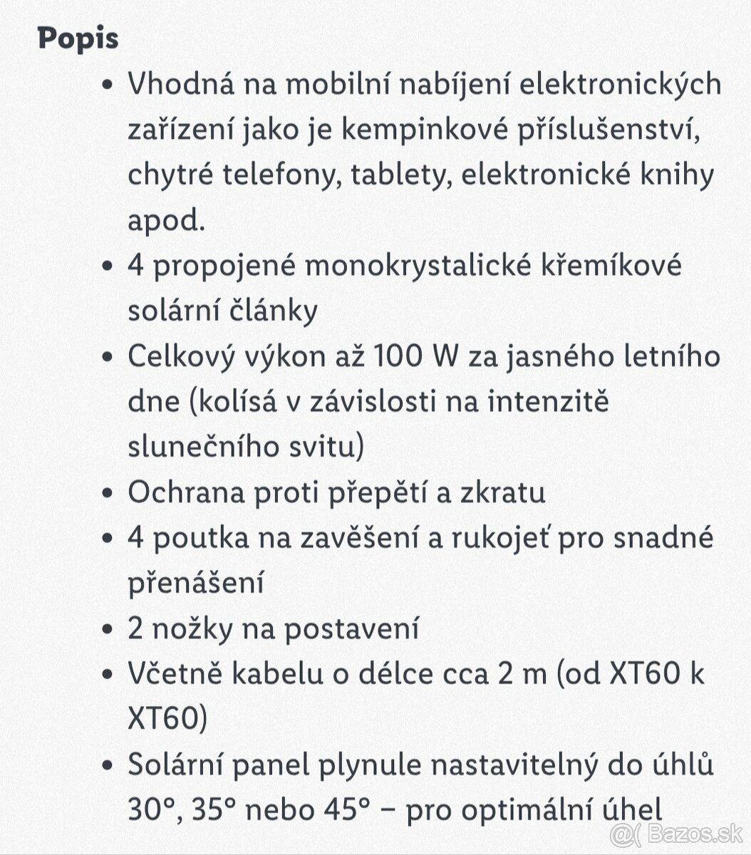 Prenosny solarny panel 100W/5A - 5