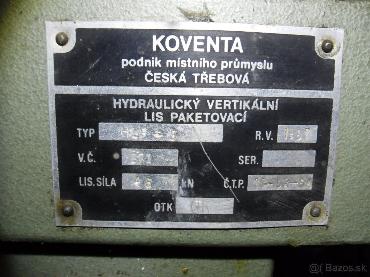 Predám hydraulický paketovací lis KOVENTA HLP 5 - 5