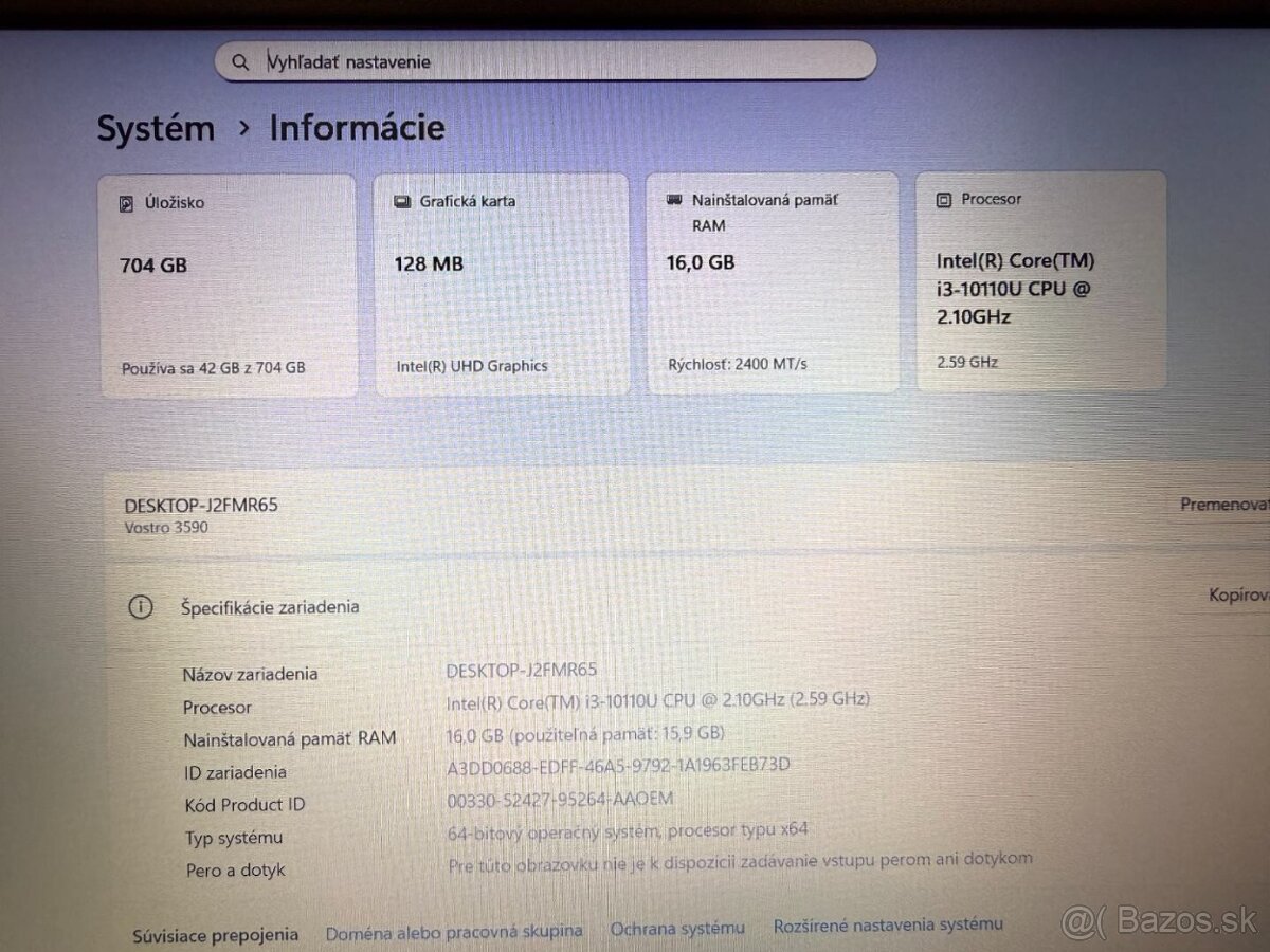 Notebook Dell Vostro 3590 i3-10110U / 16GB / SSD+HDD - 5