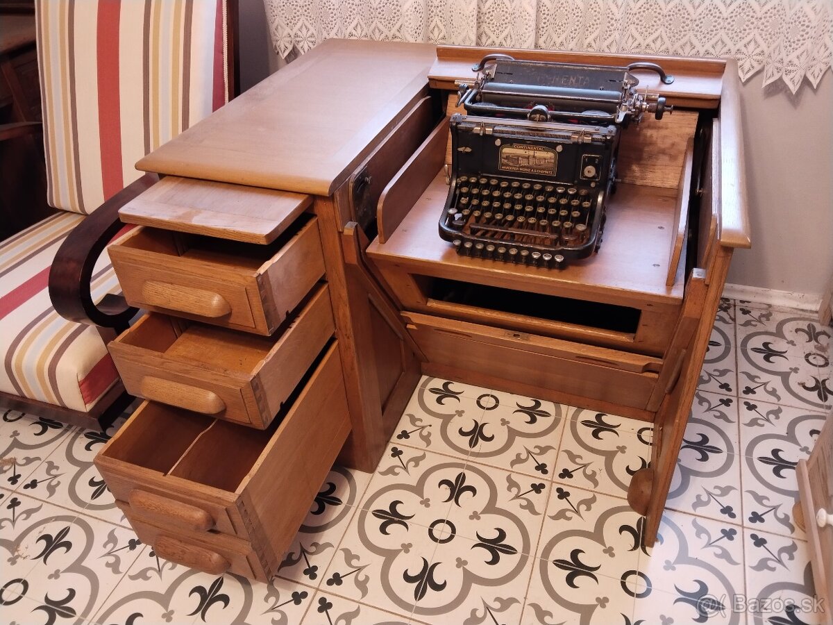 Starožitný, americký, psací stůl s roletou - 5