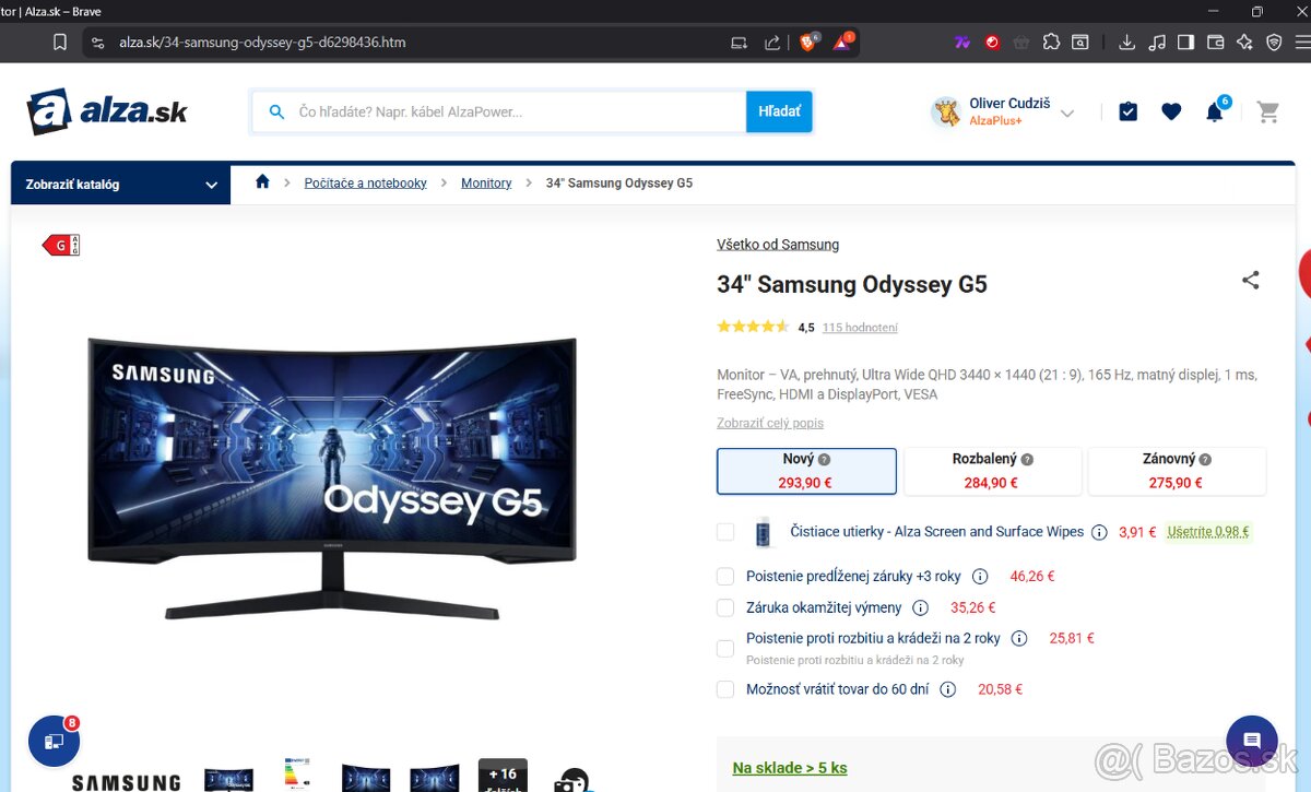 Monitor 34" Samsung Odyssey G5+ Stojan Alza Ergo S100B - 5