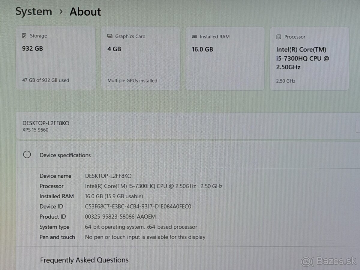 DELL XPS 9560 - INTEL i5, 16GB RAM, 1TB SSD, NVIDIA GTX - 5