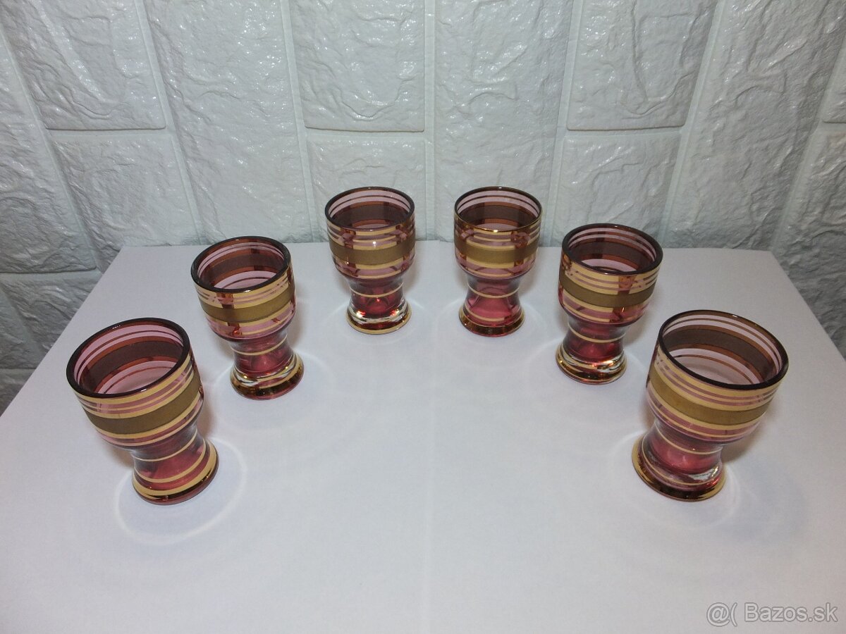 Luxusní karafa+6 skleniček, bohatá malba zlatem, zn. Bohemia - 5