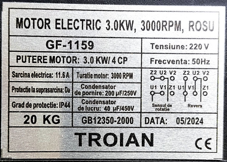 1-fázový elektromotor s remenicou na 220V 3kW 3000otáčok - 5