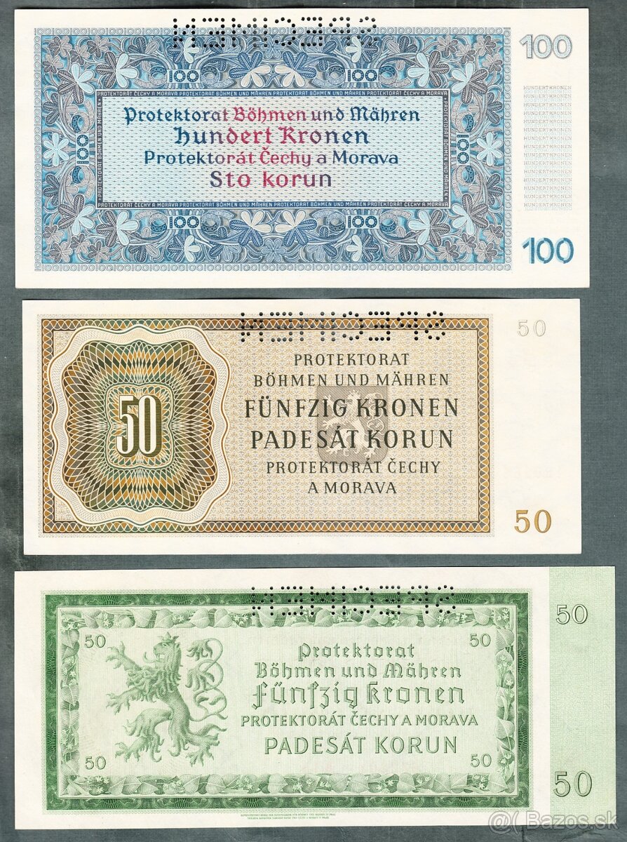 Staré bankovky PROTEKTORÁT KOMPLET SESTAVA bezvadný stav - 5