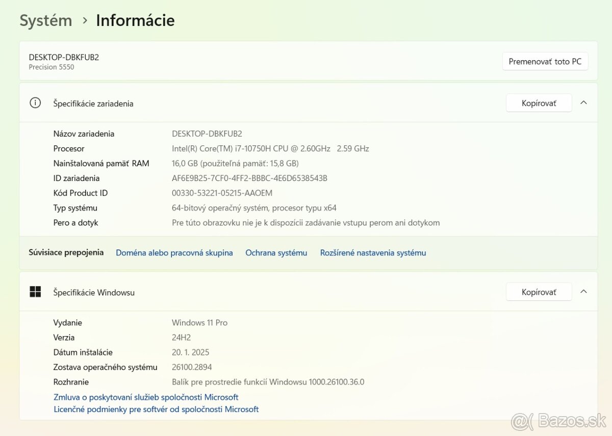 DELL Precision 5550 i7-10750H/16GB/500GB NVME/ NVIDIA Quadro - 5