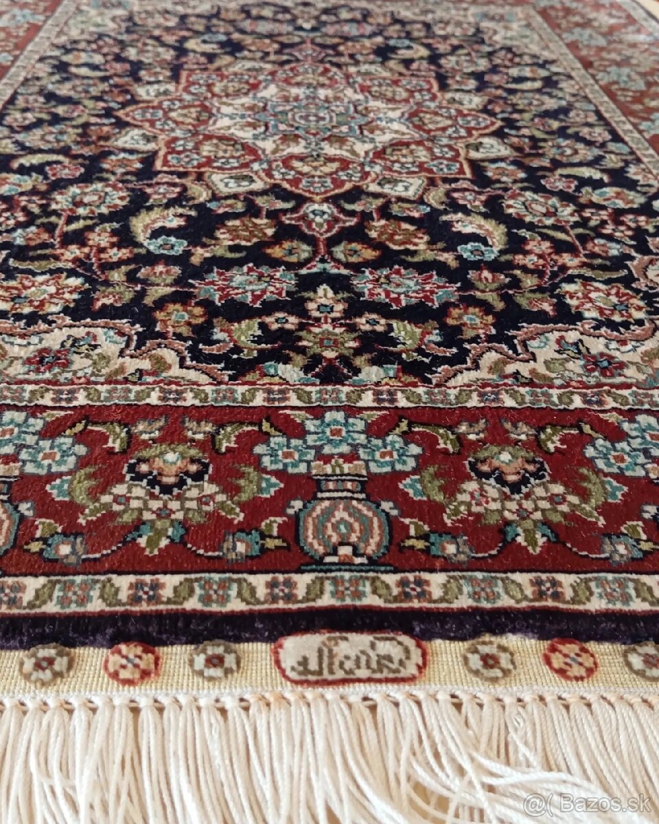 ⭐Perzský hodvábny koberec Isfahan – podpísaný 79x45⭐ - 5