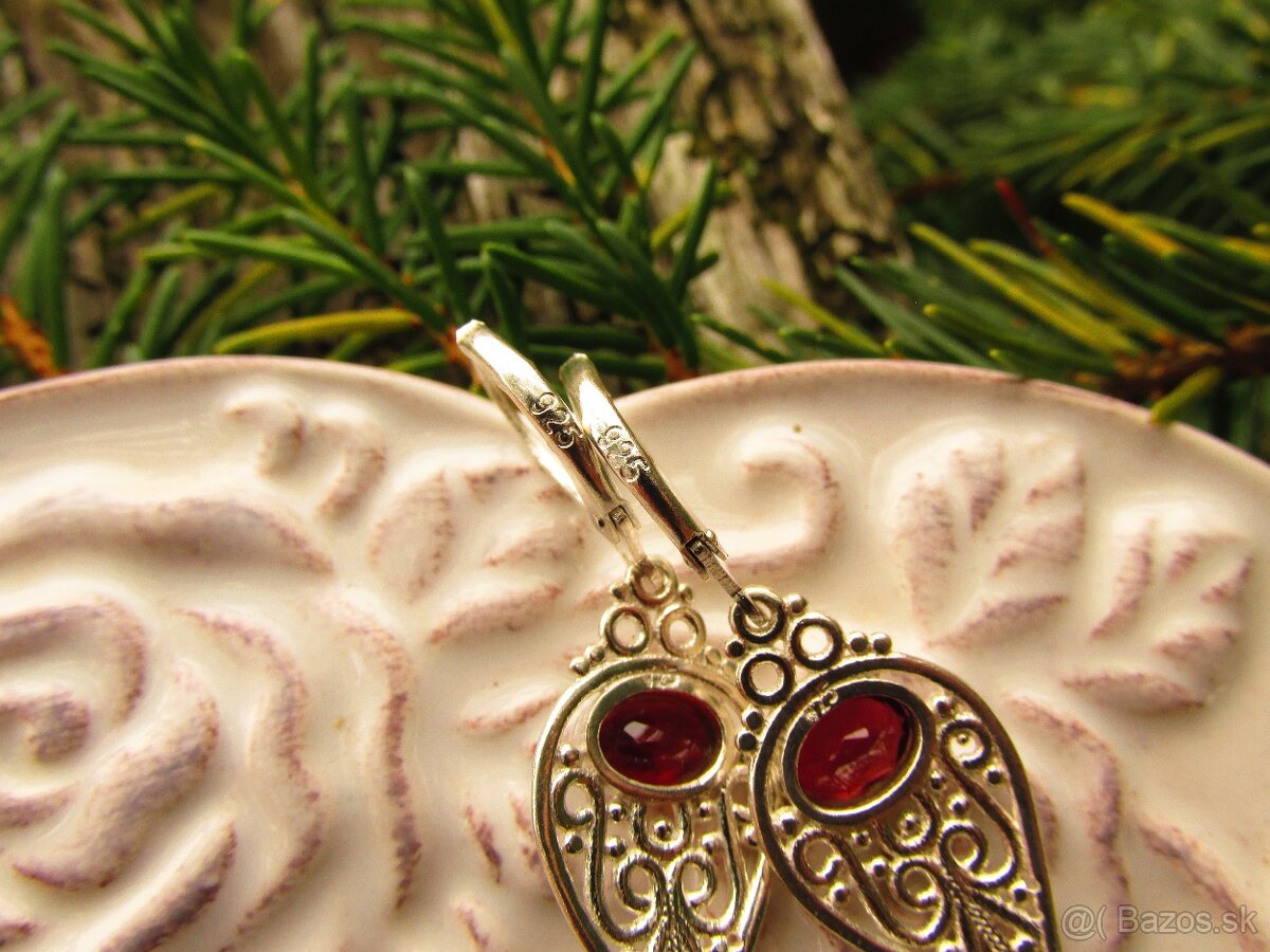 Strieborné náušnice s kameňom Granát, Ag 925 - 5