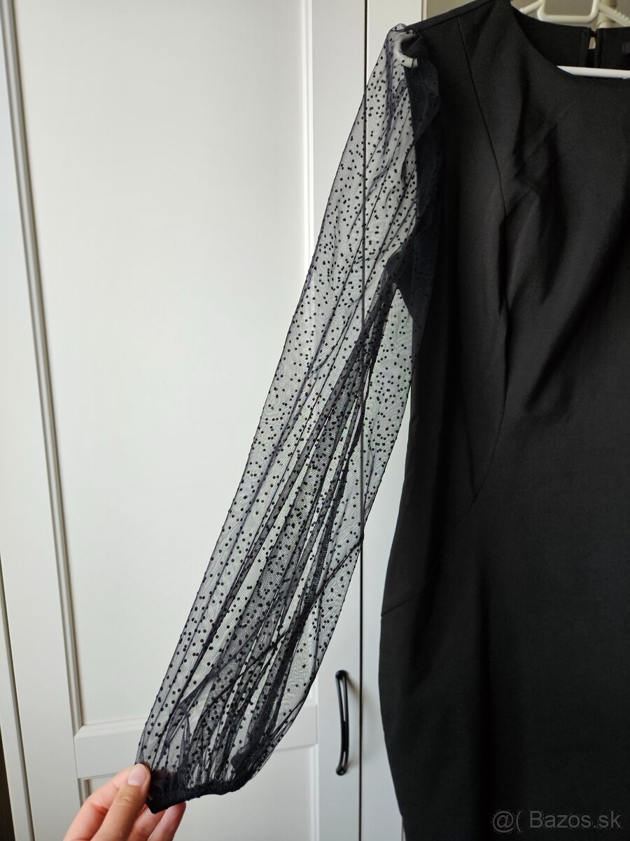 Púzdrové čierne šaty s priehľadnými rukávmi (veľk. M / 38) - 5