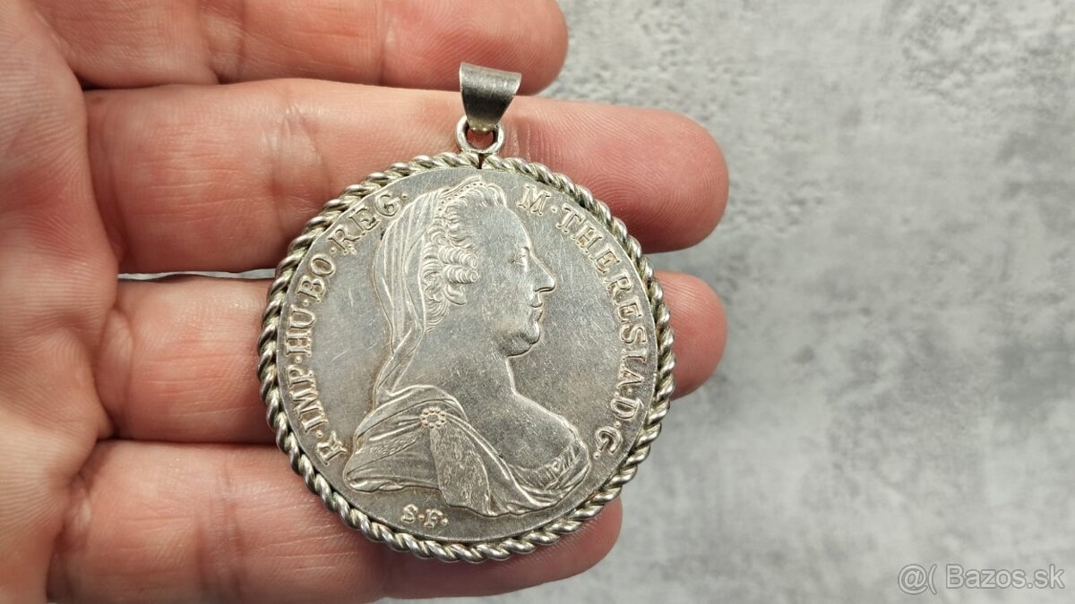 Velká stříbrná mince - tolar Marie Terezie privesok - 5