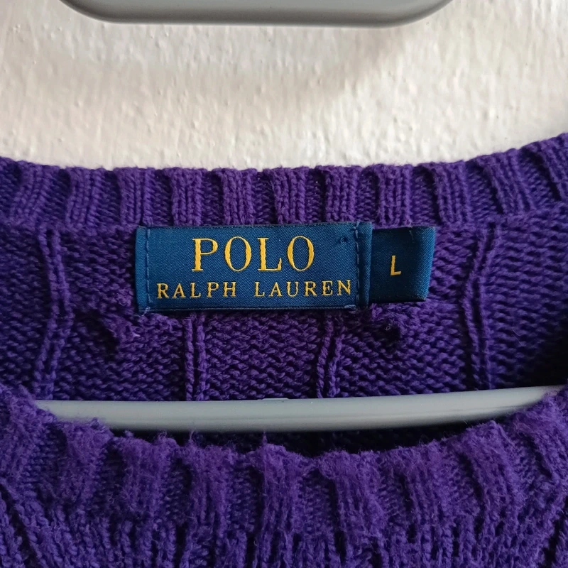 POLO Ralph Lauren fialový pletený sveter cable knit L - 5