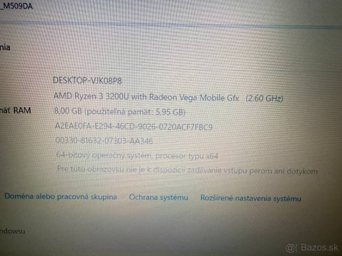 Notebook ASUS M509DA Ryzen 3 / 8GB RAM / 256GB SSD - 5