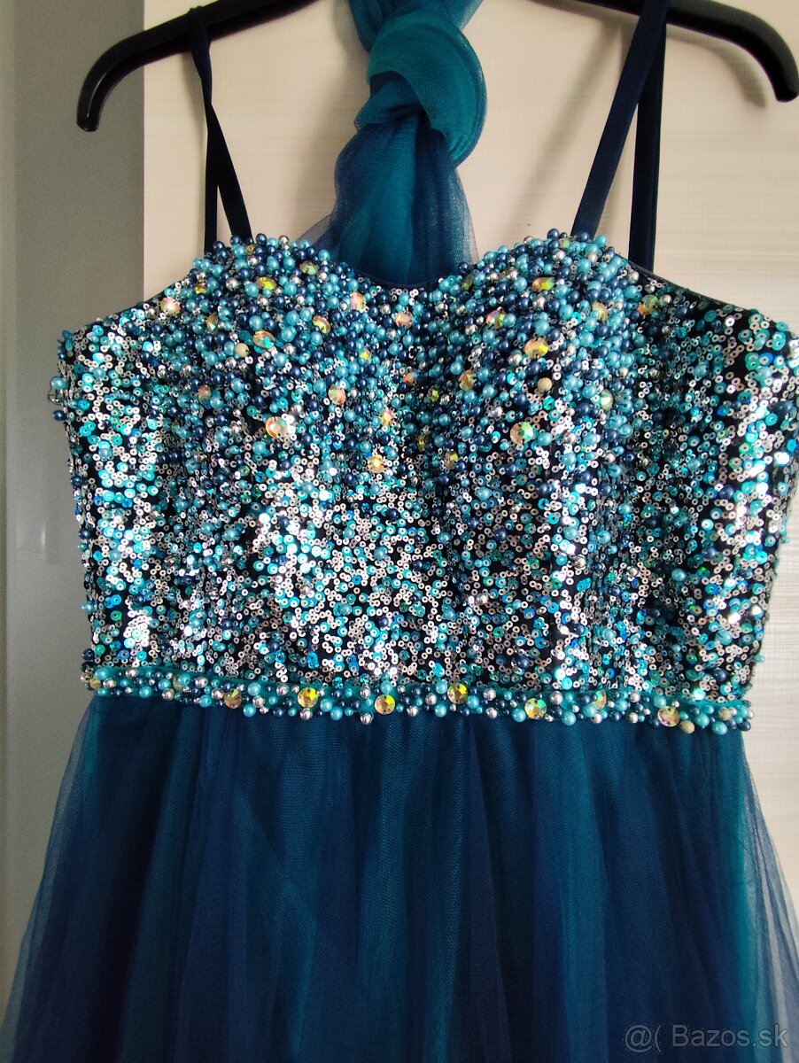 Tmavomodré - tyrkysové šaty - 5