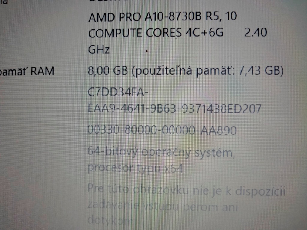 predám Hp elitebook 745 G4 ,AMD A10 quad core,8gb ram , ssd - 5