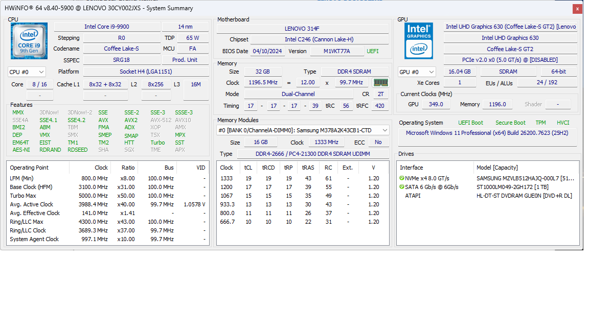 Lenovo Thinkstation P330 - i9 / 32GB / RTX 4000 - 5