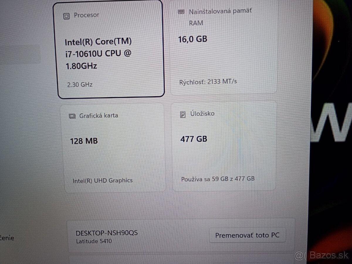predám Dell latitude 5410 , Intel® Core™i7 ,16gb ram ,ssd - 5