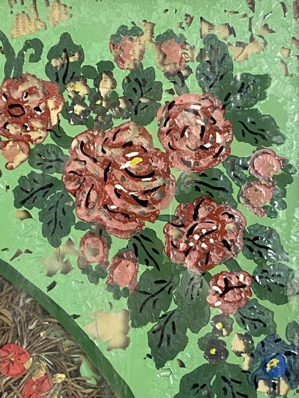 Maľovaný ľudový svadobný obraz zo svadobnými venčekmi - 5