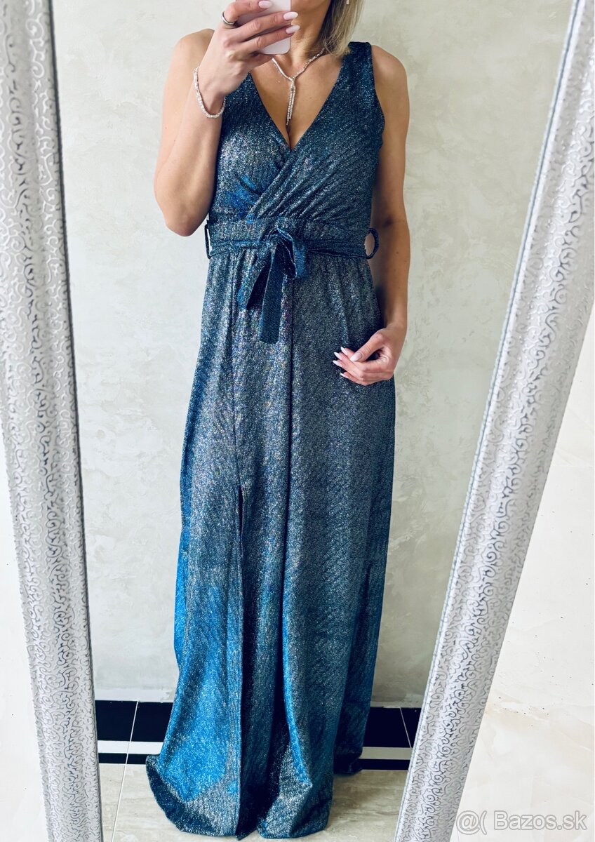 Spoločenské šaty metalic blue - 5
