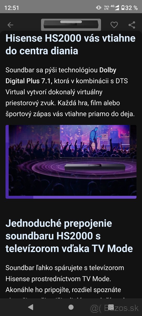 Predám nový soundbar Hisense HS2000 - 5