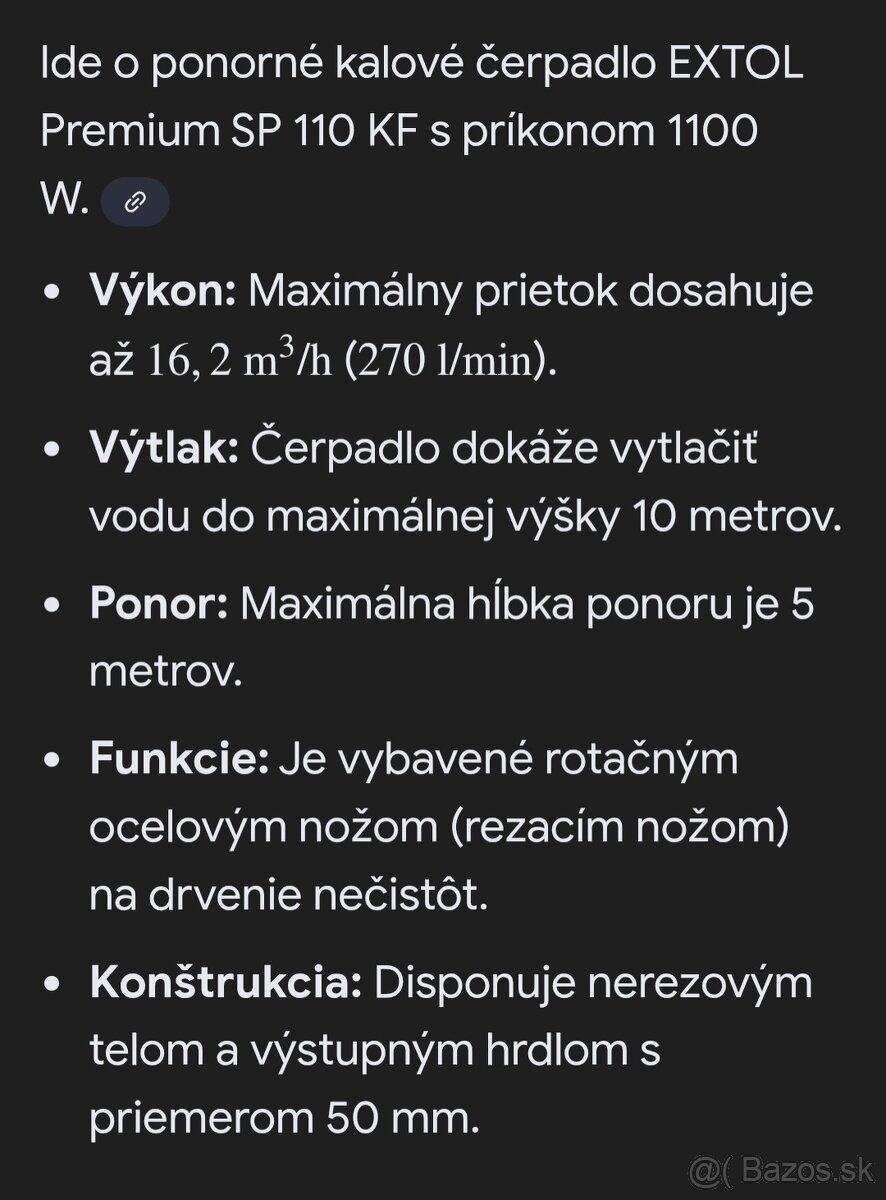 Predám ponorné kalové čerpadlo EXTOL - 5