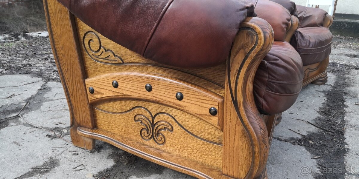 Kožená masivné kresla s dubovým drevom - 5