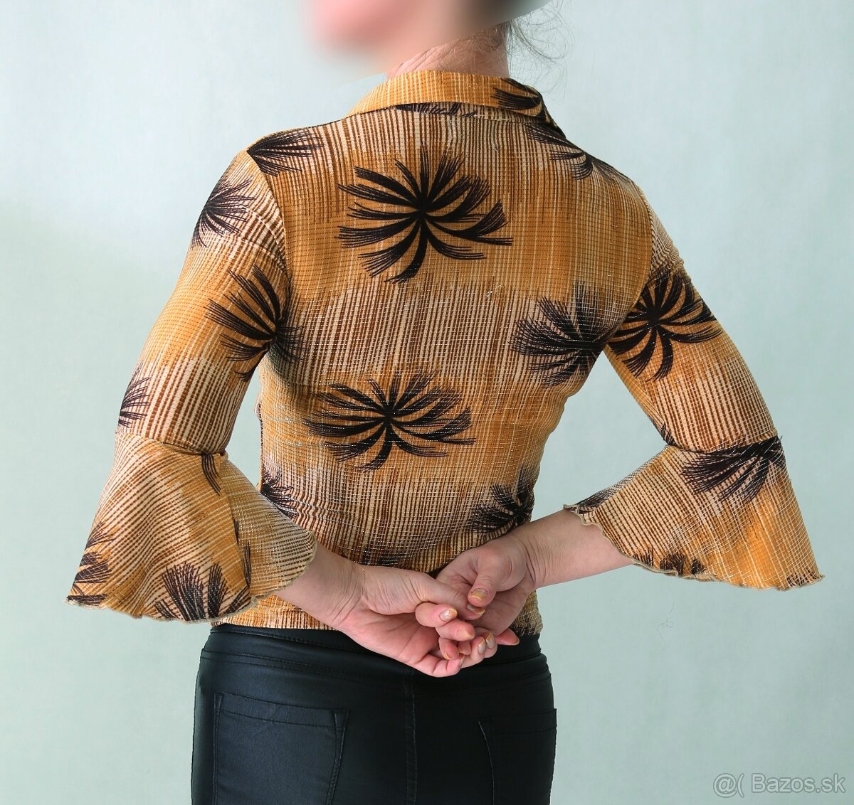 Elastická blúzka s palmami a striebornou nitkou, S - 5