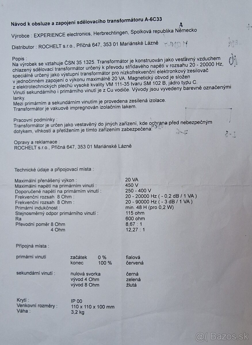 Výstupné transformátory pre 6C33C - 5