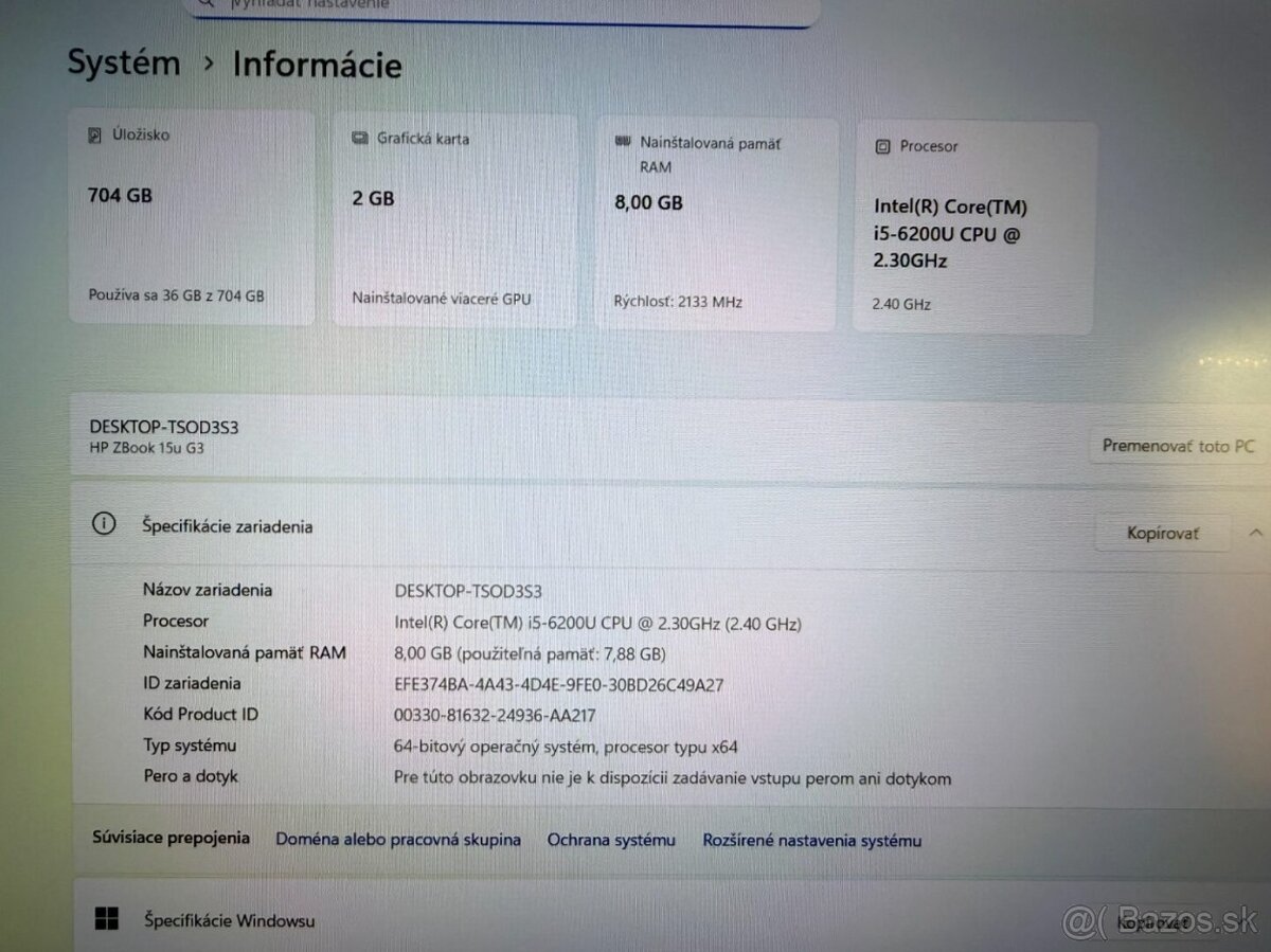 Notebook HP ZBook i5-6200U / 8GB RAM / SSD + HDD - 5