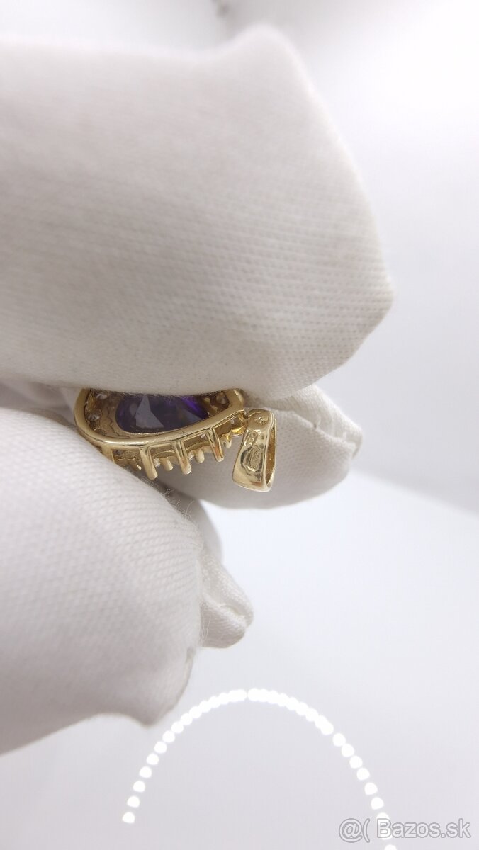 Zlatý náhrdelník s fialovym kamenom - 5