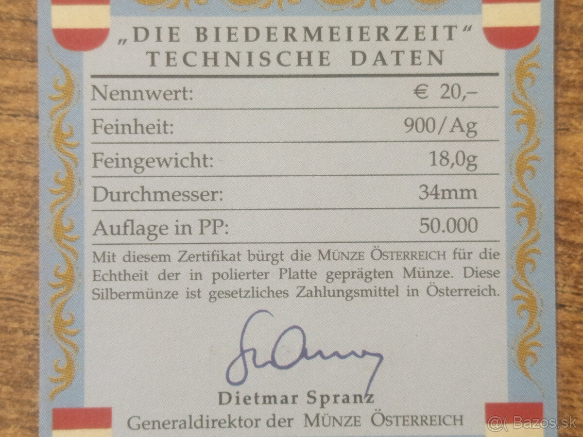 Metternich 2003 20€ PROOF – Investičné striebro Rakúsko - 5