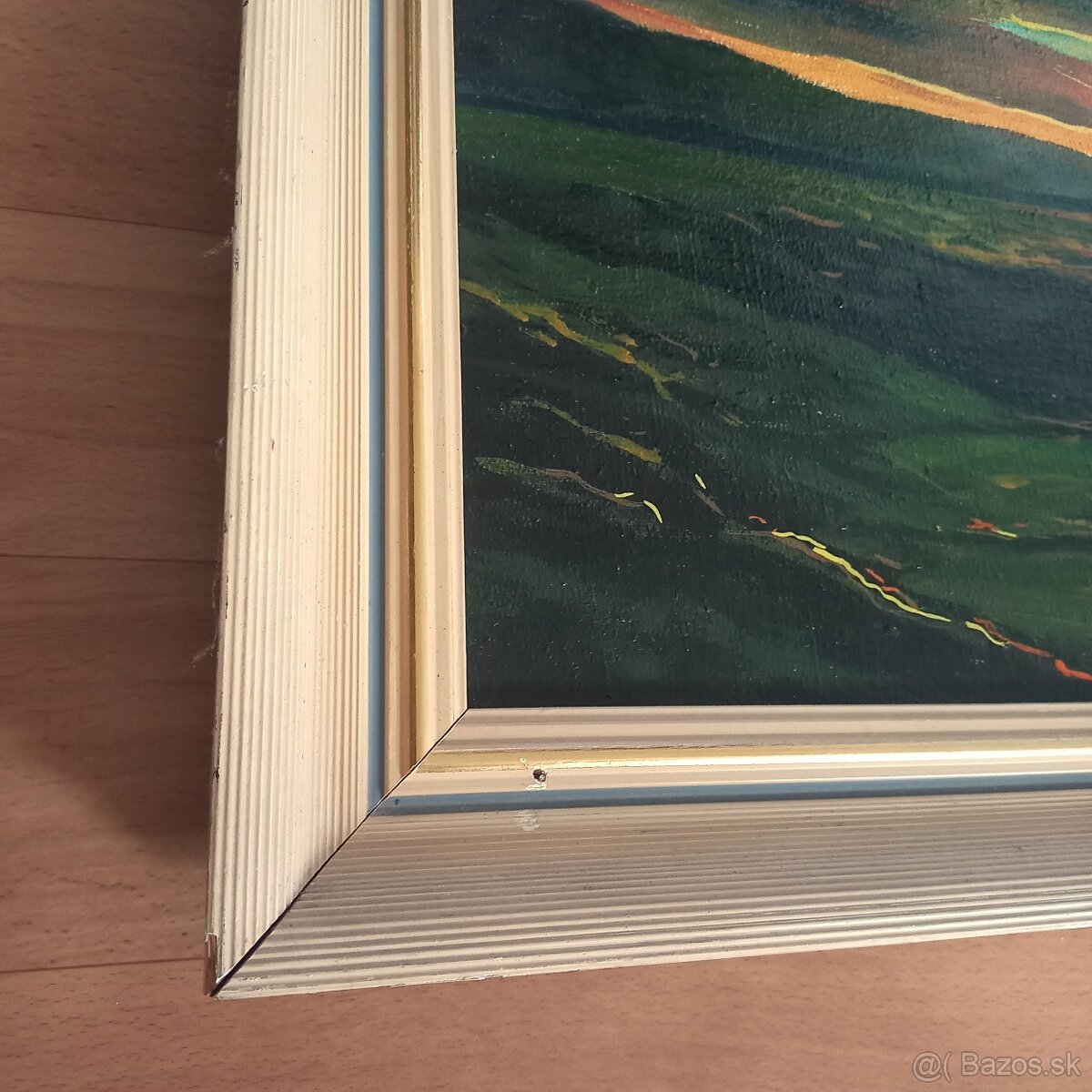 Malovany obraz na platne s drevenym ramom a pozlatenym pasom - 5