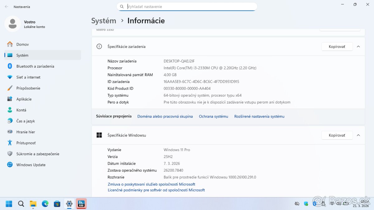 2 x Dell Vostro 3550 velkost 13,3" - 5
