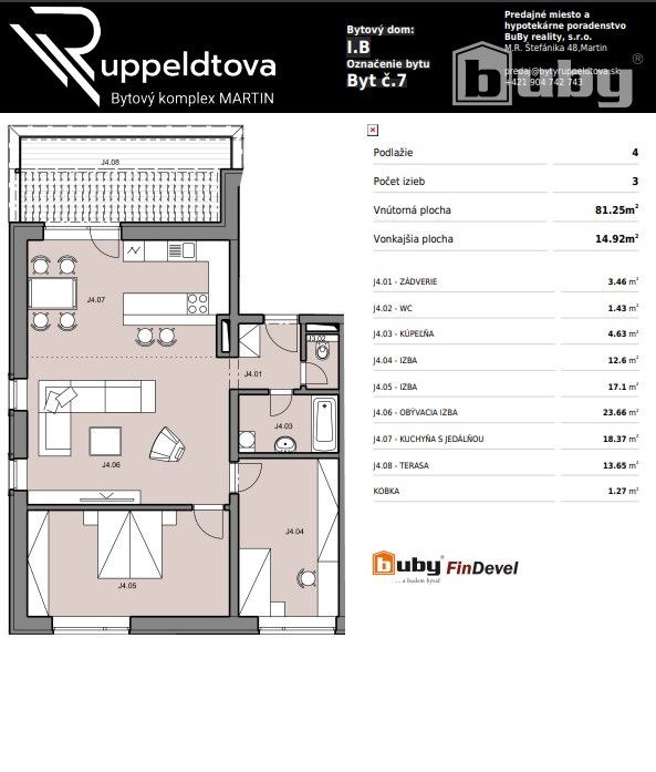 3 izbový byt s terasou č. IB_7J na predaj, Martin - širšie c - 5
