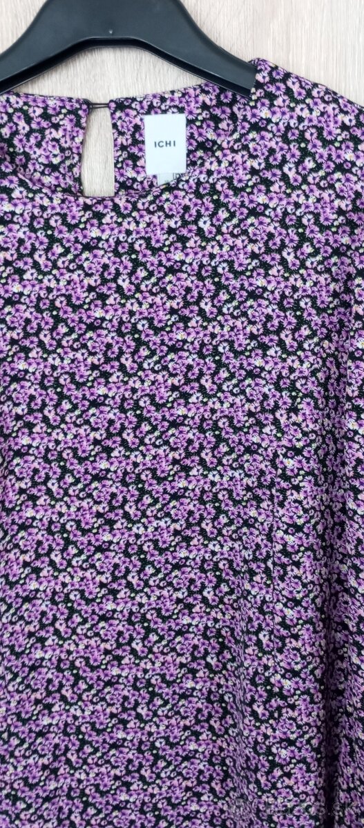 Kvetinkove fialové šaty s dlhým rukávom Xl - 5