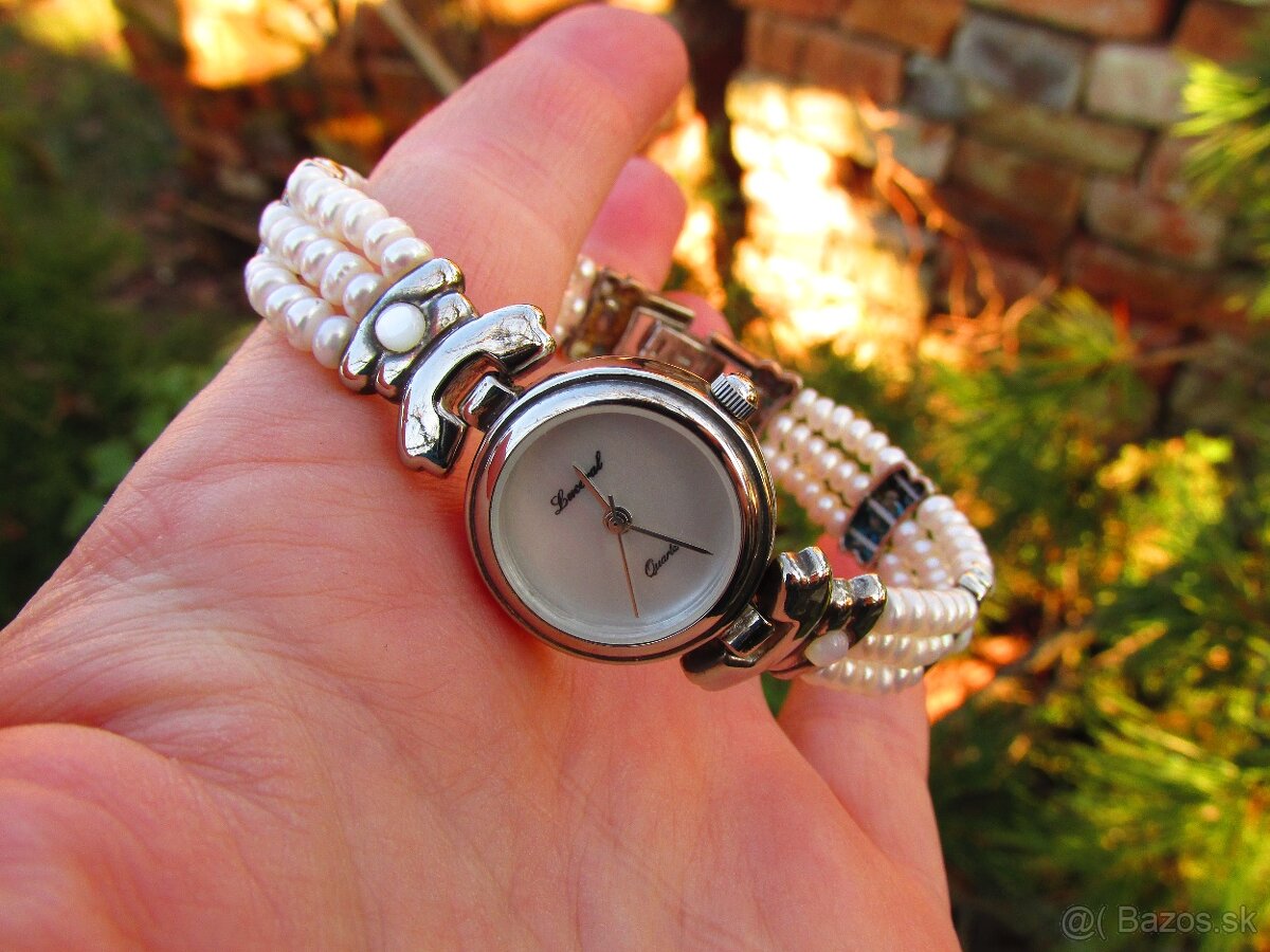 Dámske funkčné strieborné hodinky s riečnymi perlami, Ag 925 - 5