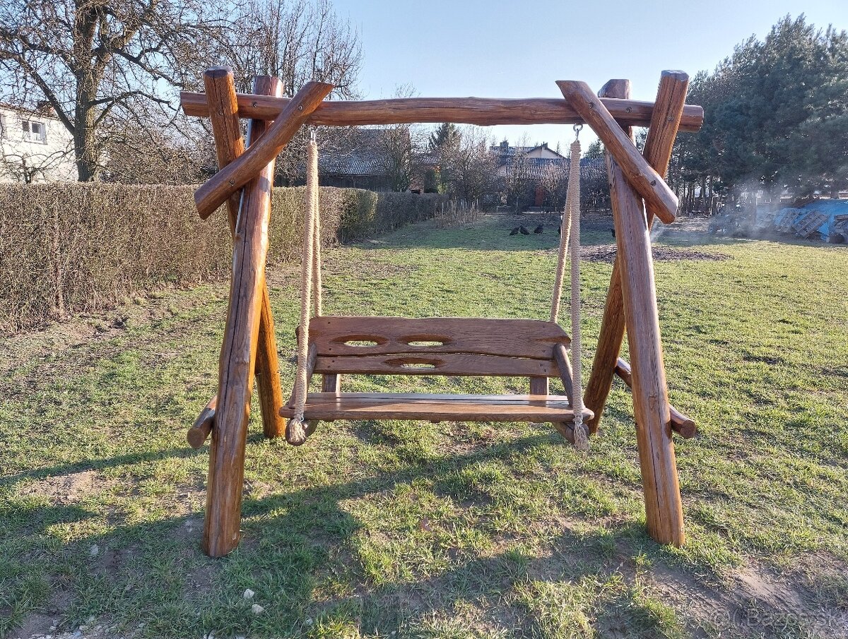 Drevená hojdačka. Dubová hojdačka. Záhradný nábytok. - 5