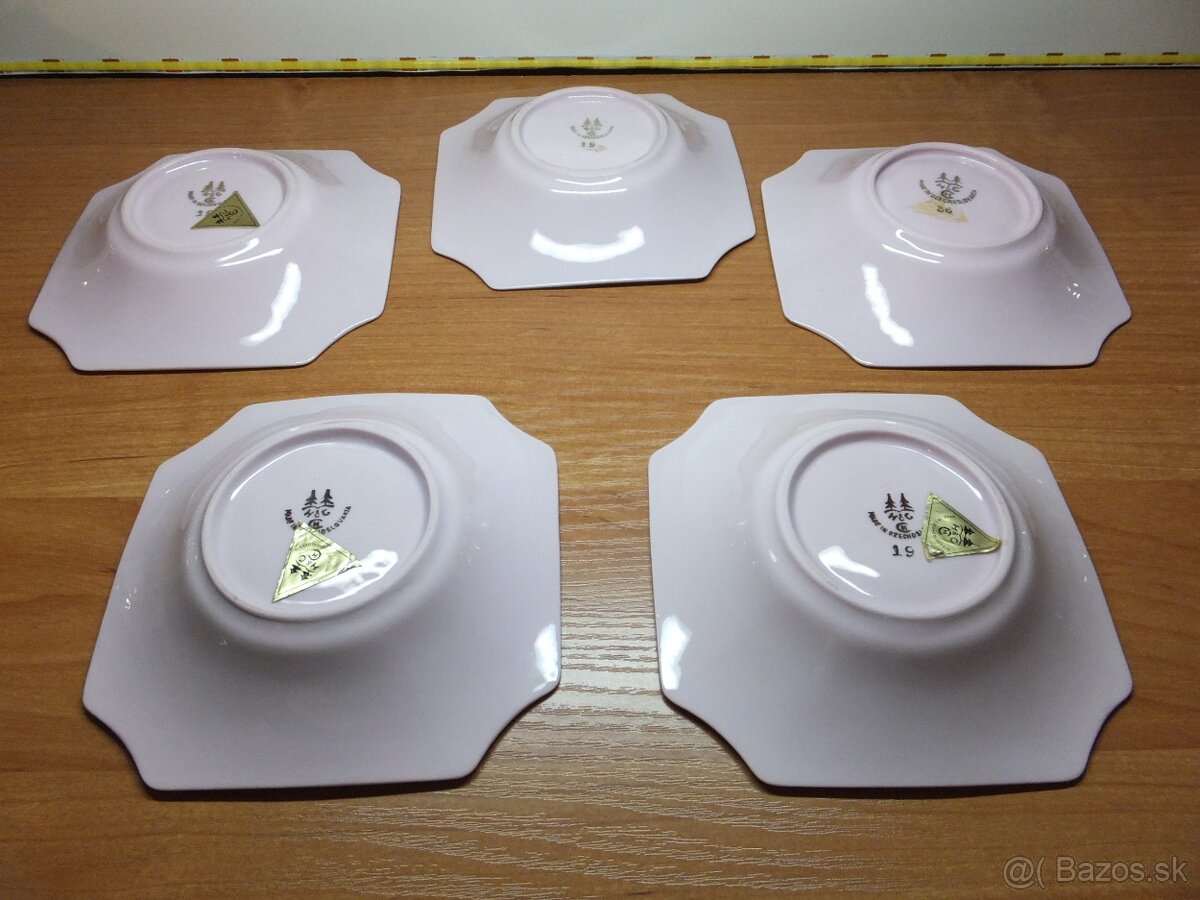 Šapo Empír, růžový porcelán Chodov, šálky s podšálky. - 5