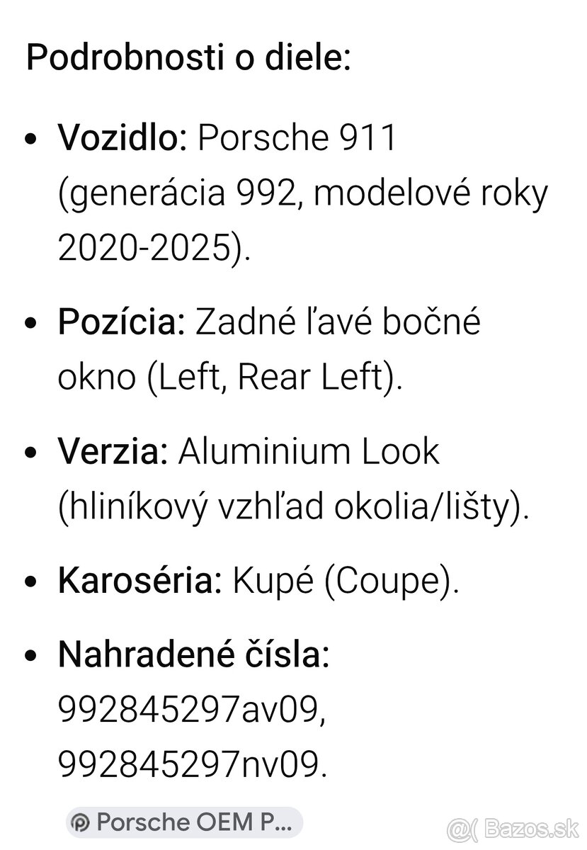 Porsche 911 bočné sklo - 5