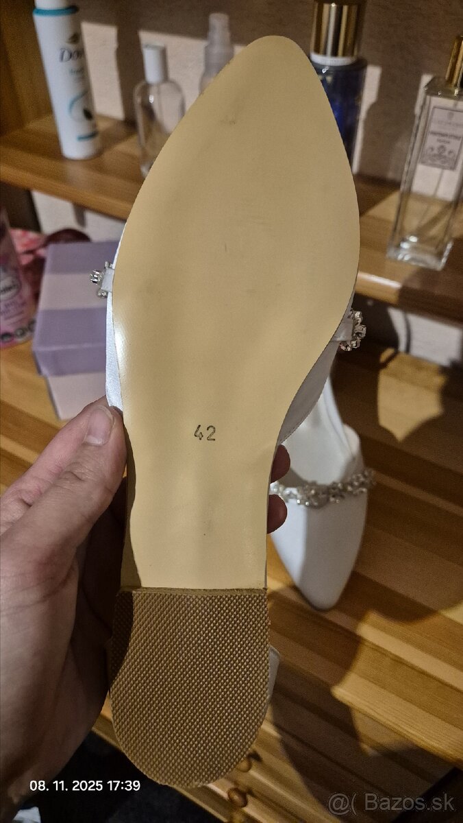 Trendyol biele strieborne balerinky na zapinanie 42 - 5