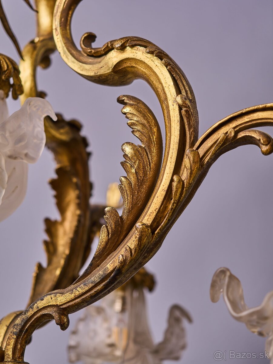 Secesný bronzový luster s kosatcami (iris) - 5