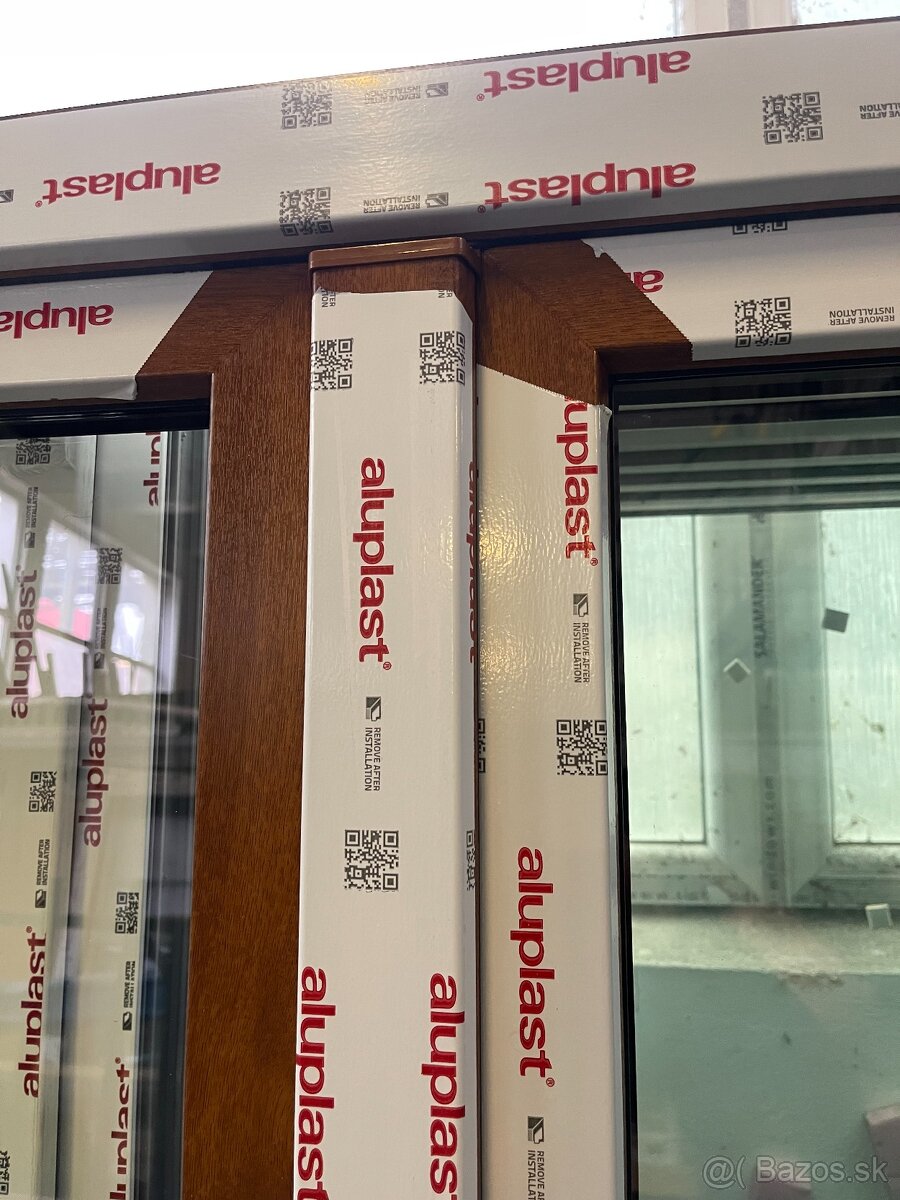 Plastové balkonové dvere 2-krídlové, zlatý dub/biela, nové - 5