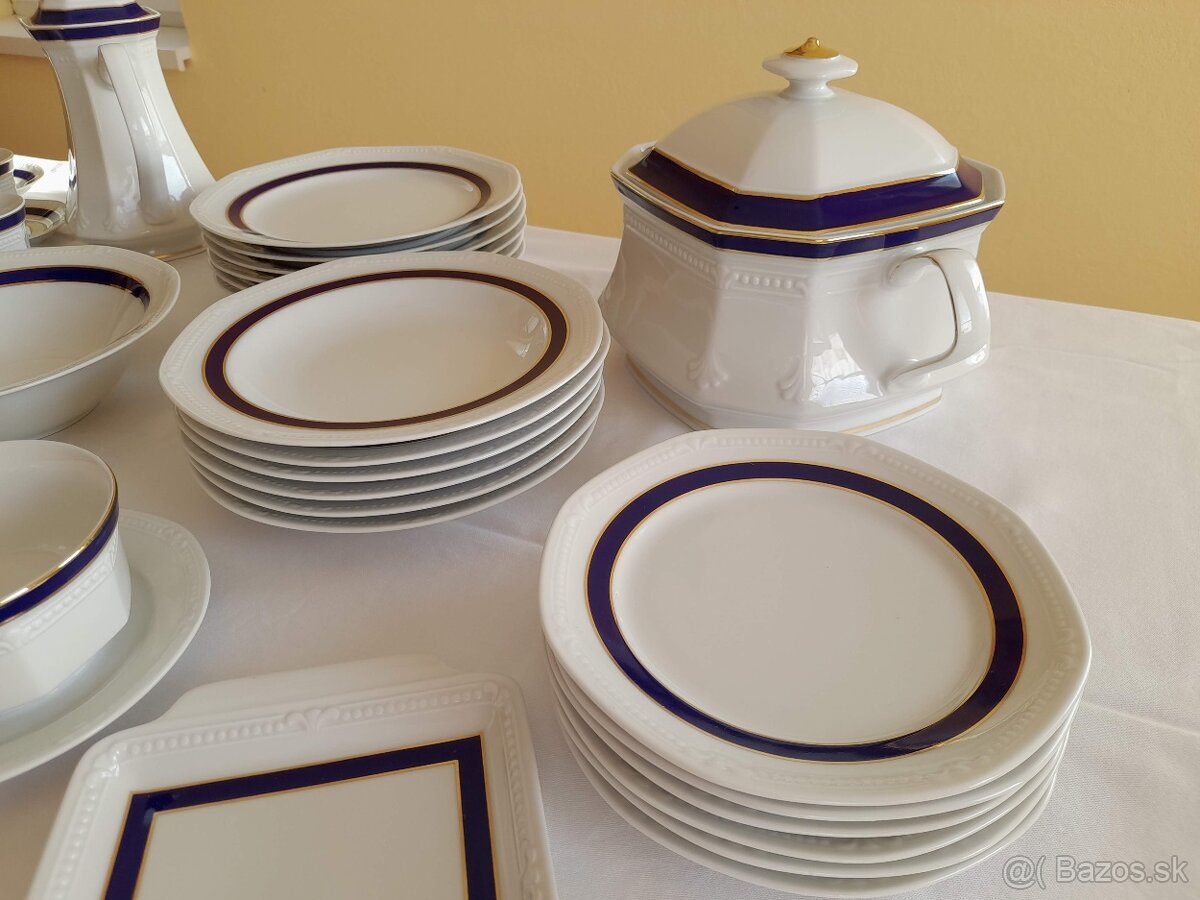 Porcelánová súprava Biela s kráľovskou modrou - kompletná - 5