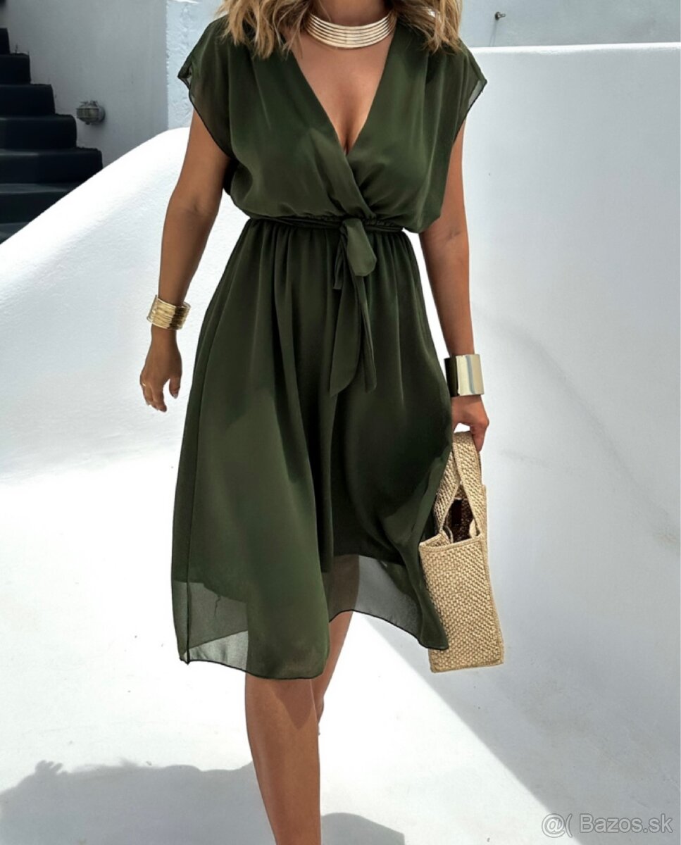 Khaki šaty s výstrihom - 5