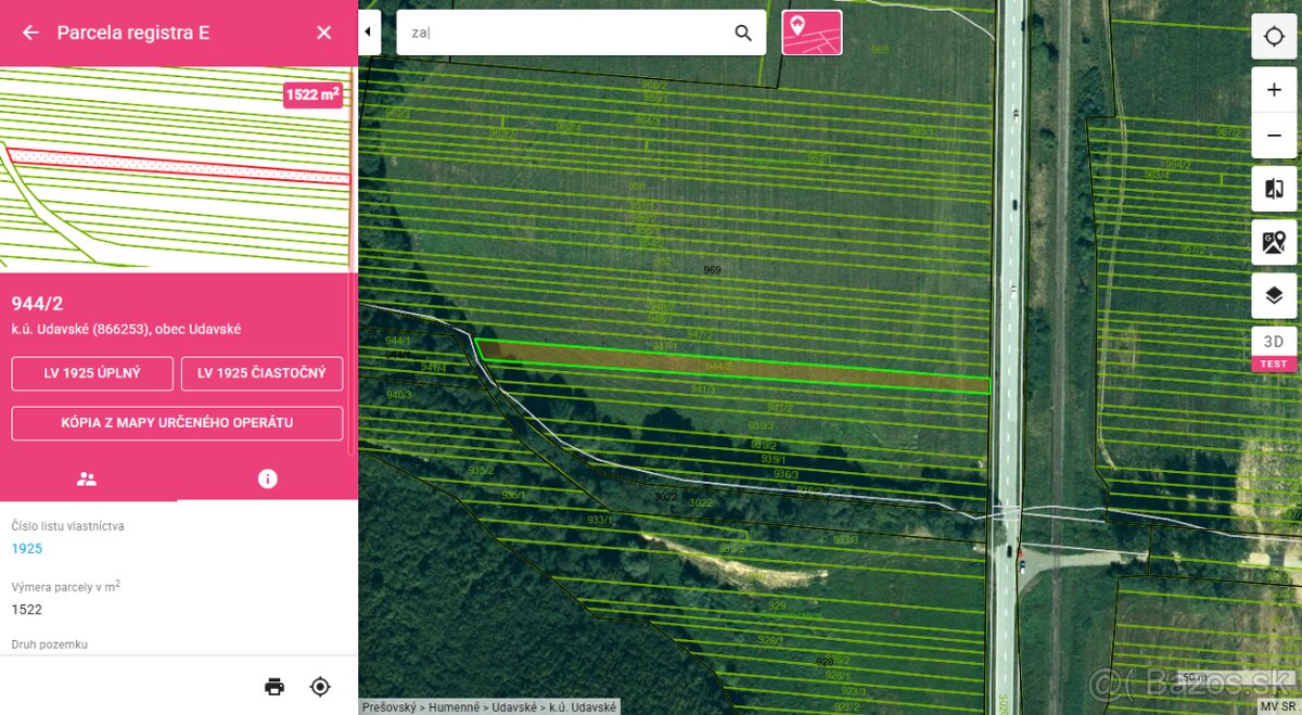 Orná pôda 3 769 m2 v k.ú. Udavské; vlastnícky podiel 1/1 - 5